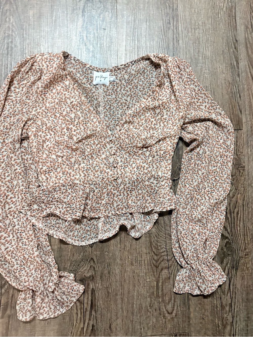 Princess Polly Cream and Light Brown Floral Wrap Blouse